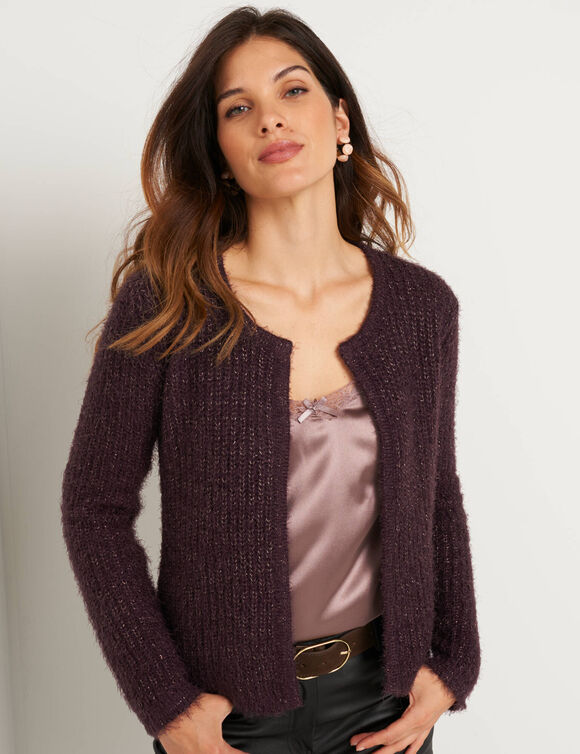 Gilet paletot, maille perlée fantaisie (marron glacé) Gilet paletot, maille perlée fantaisie (marron glacé)